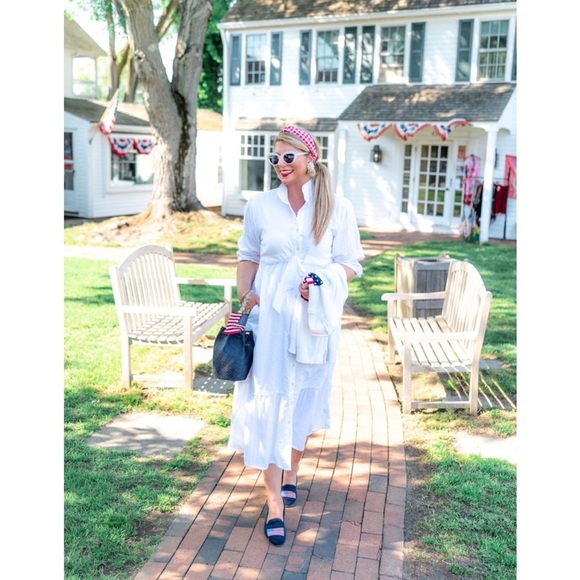 Holly Shea White Seersucker Shirt Dress | M/L - Picture 1 of 6